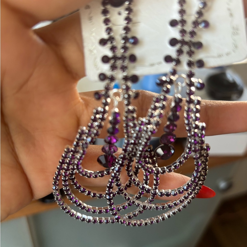Elegant Purple Chandelier Earrings - Picture 2 of 2